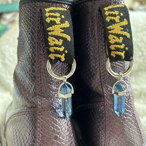 Silver Boot Tab Dangle Blue Crystal Point Tassel Charms Dr Martens